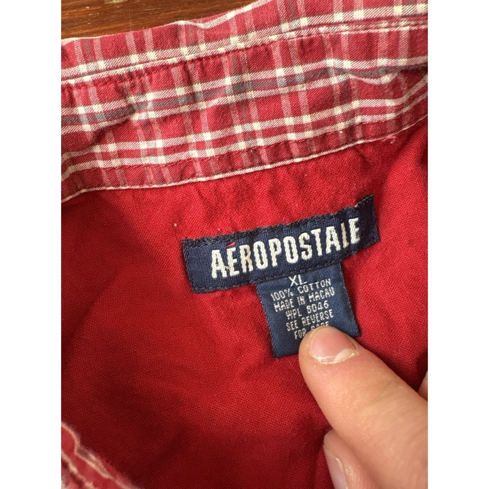 VTG Aeropostale Shirt Men's XL Button Down Red Plaid Grunge 90s Short Sleeve - Picture 3 of 5